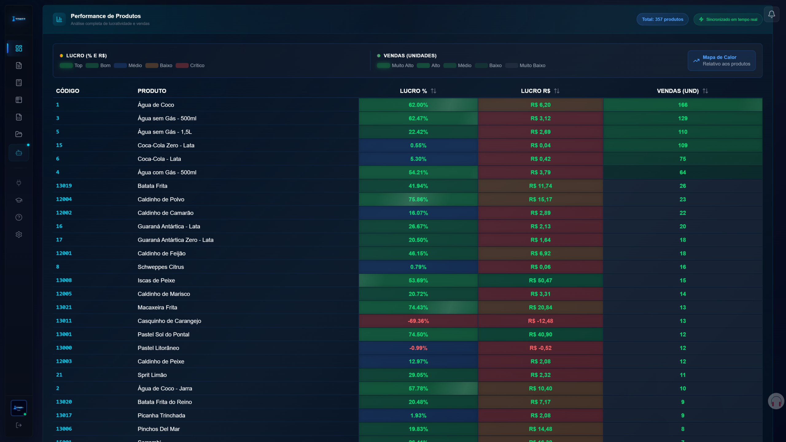 Previa da interface da Tower App